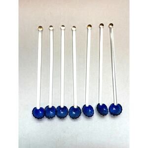 7 Art Glass Stir Sticks Swizzle Sticks Cocktails Blue Shells Vntg Beach Barware